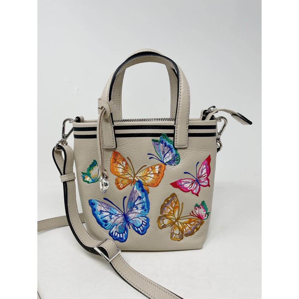 Brighton Tillie Mini Tote Crossbody Embroidered Butterflies Purse Bag Hamptons